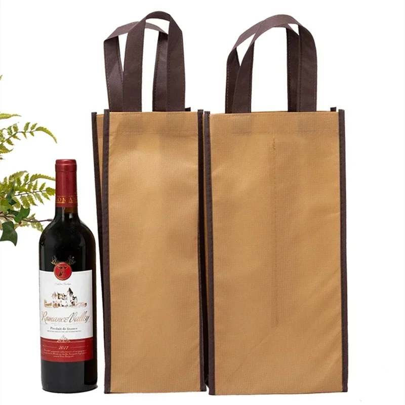 

Khaki Non-woven Fabric Handle Red Wine Bottle Packaging Bags Thickening Champagne Single Double Bottle Storage Portable Bag