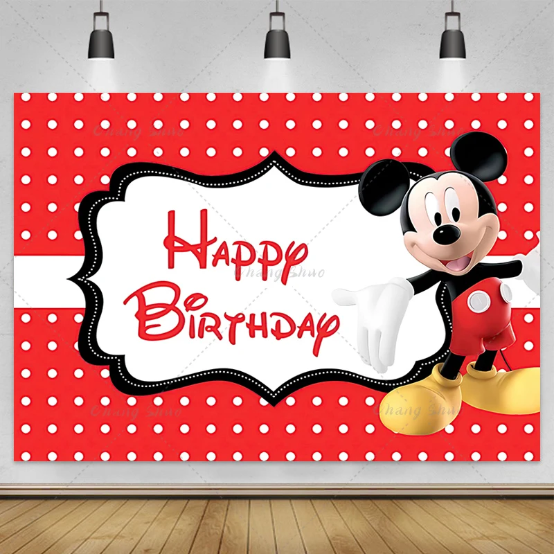 Disney Cartoon Mickey Minnie Mouse Donald Duck Happy Birthday Backgrounds Decors Vinyl Cloth Party Backdrops Baby Shower Banner