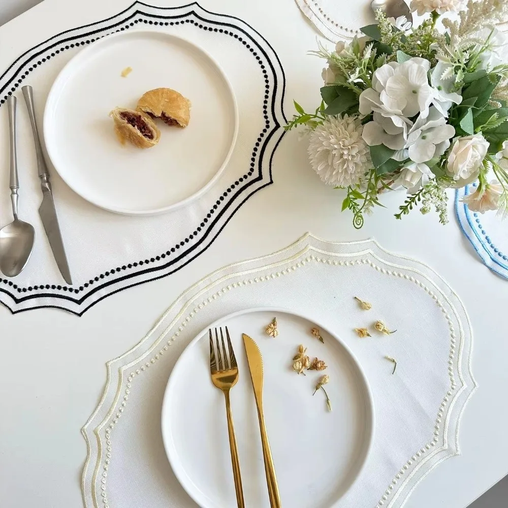 Vintage Placemat Napkins Embroidered Fabric Imitation Cotton Linen Decorative Table Mat French Lace Washable Table Place Mat
