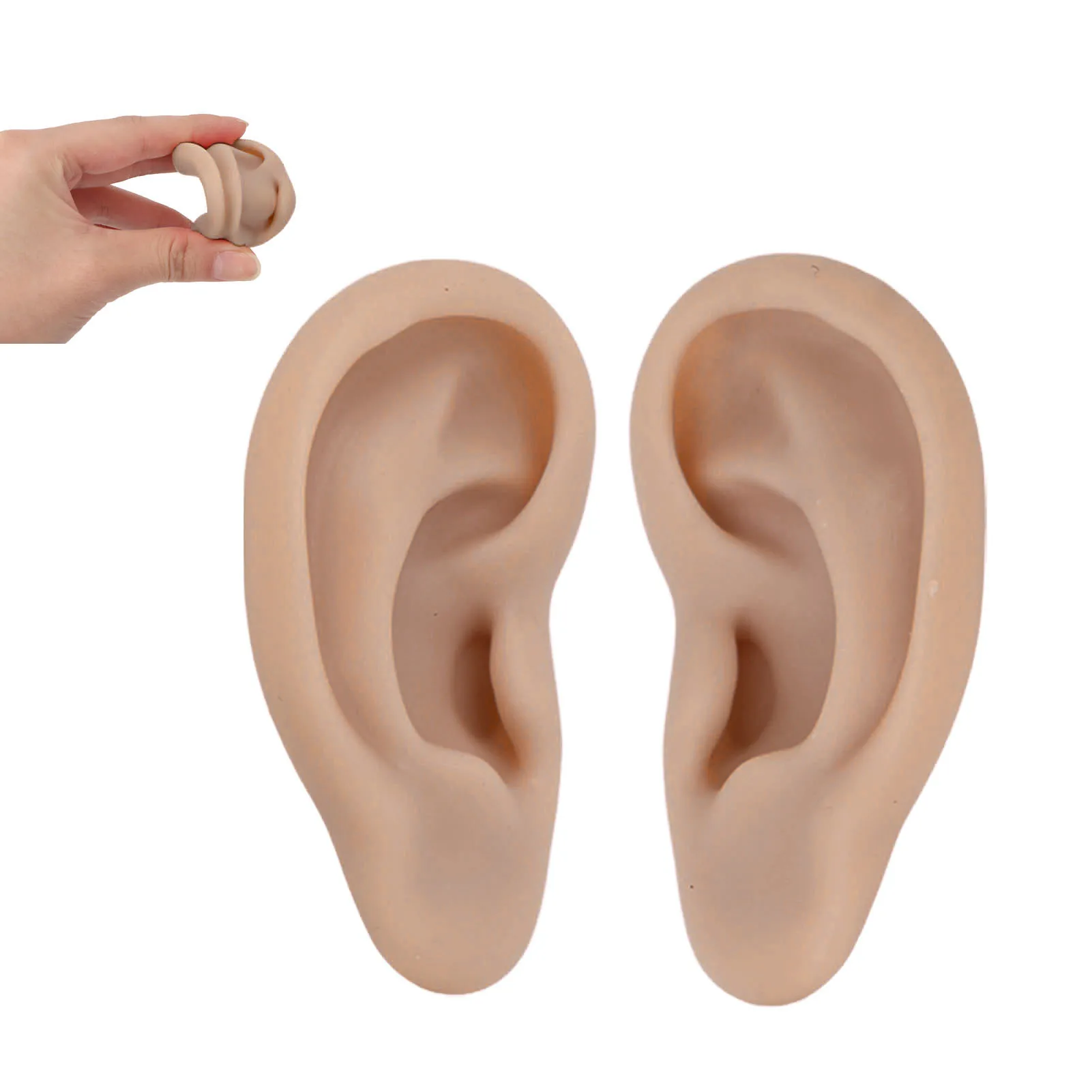 1 Pair Silicone Ear Model Soft Flexible Simulation Artificial Ear Model for Earrings Display Ear Piercing Exercise