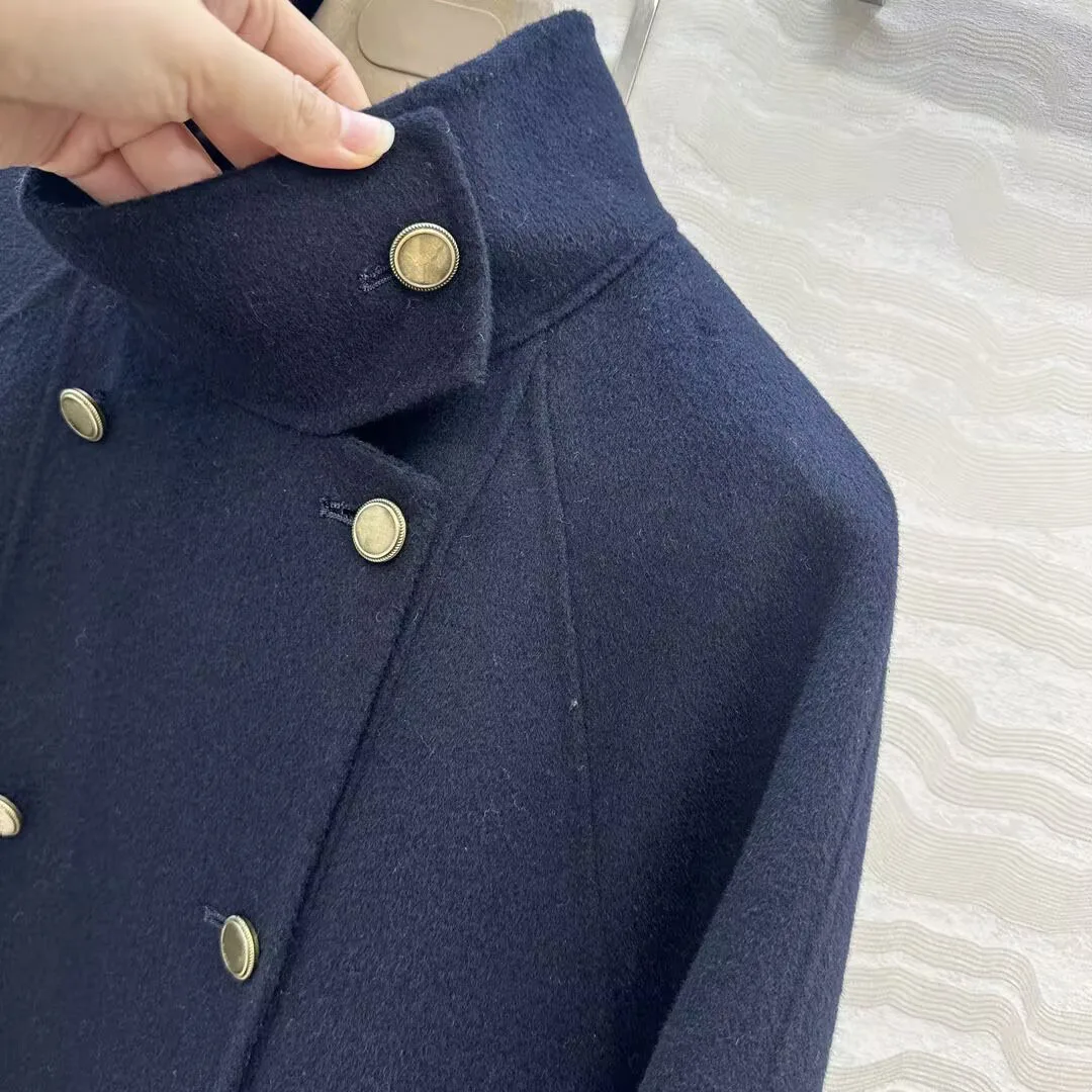 2025 New Winter Cashmere Wool Woolen Overcoat Women Turtleneck Double Breasted Loose A-line Long Sleeve Elegant Fashion Coat