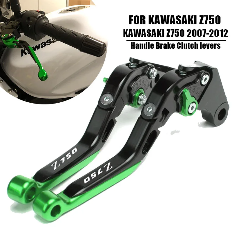 For KAWASAKI Z750 Z 750 2007-2012 Motorcycle Accessories Folding Extendable Brake Clutch Levers LOGO Z750 Green