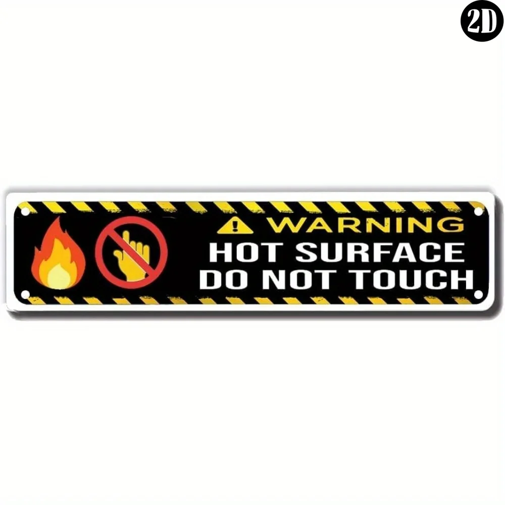 2D Retro Metal Sign Warning Do Not Touch High Temp Surface Flame Design Black Yellow Danger Decorative Plaque for Home Bar Cafe