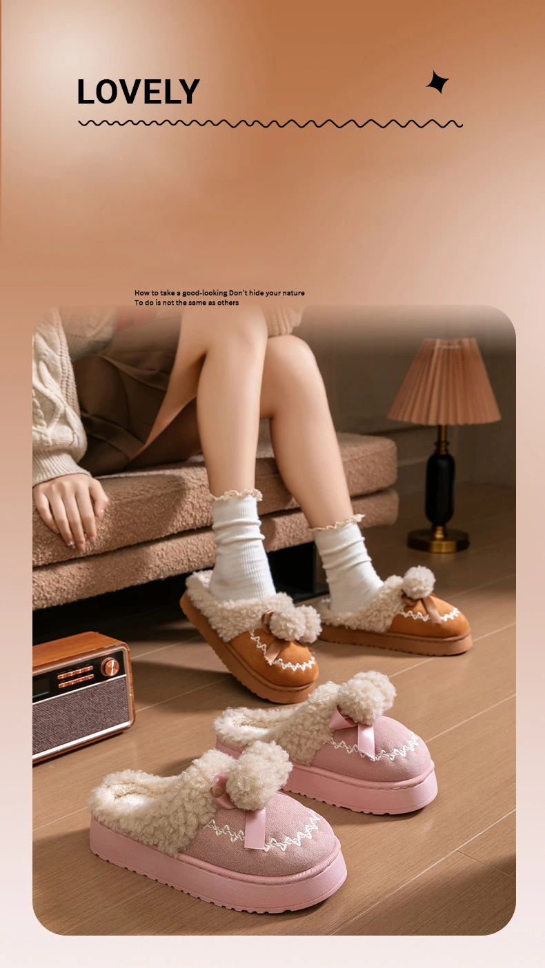 2026 Neue Damen-Plüsch-Winterstiefel - Niedliche Hausschuhe mit Dicker Sohle, Rutschfeste Fleece-Gefütterte Hausschuhe mit Warmem Flauschigem Innenfutter – Detail 1