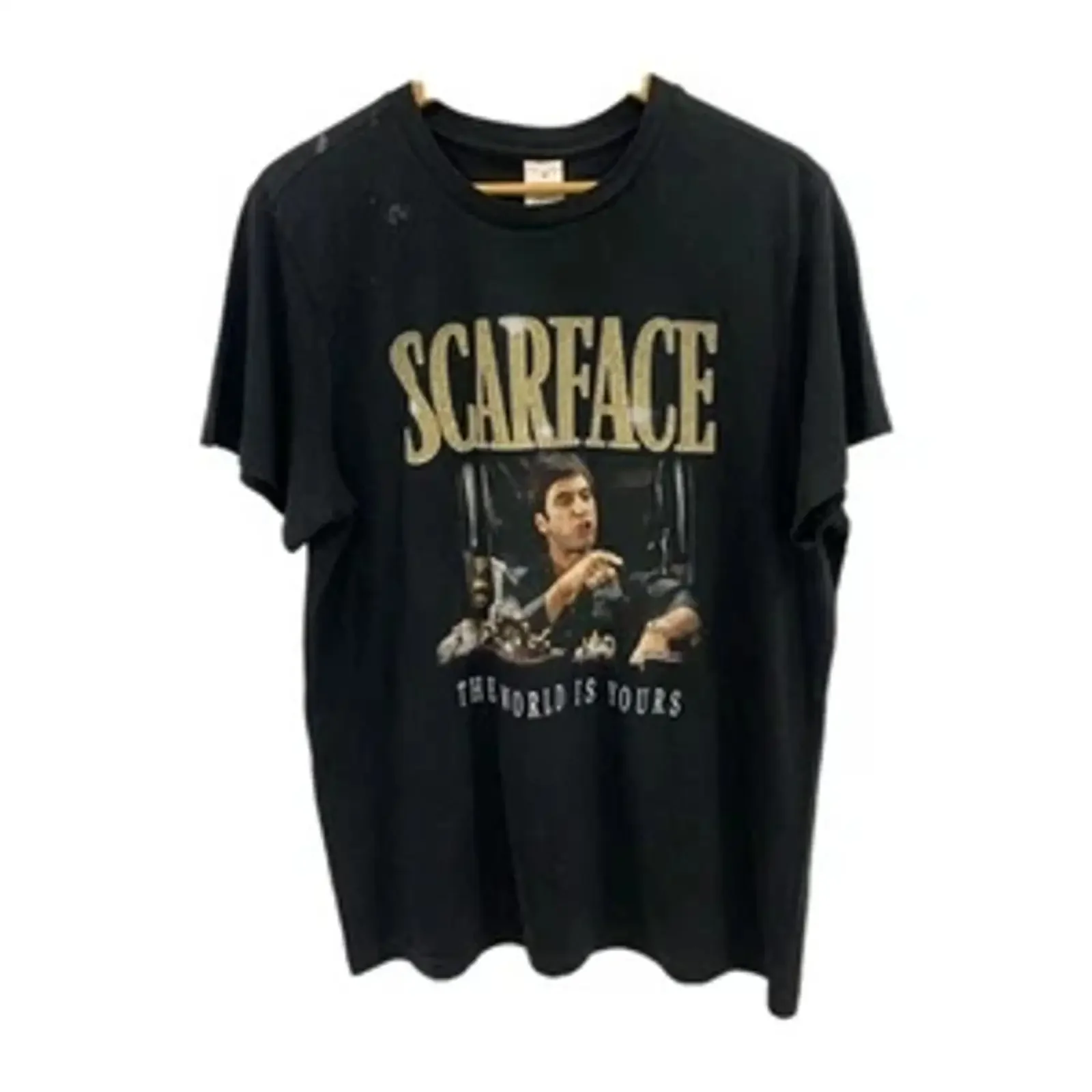 Scarface M Movie T Shirt The World Is Yours Al Pacino Black  vintage Washed Top For Everyday Wear Stretched fashion Breathable