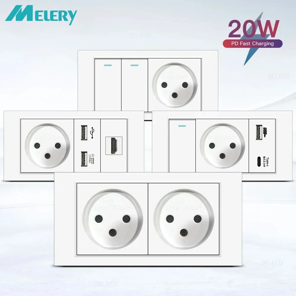 

Melery White Israel Standard USB TypeC Настенная розетка для быстрой зарядки Огнестойкая панель SC31 145 мм Телевизор Tel CAT5 CAT6