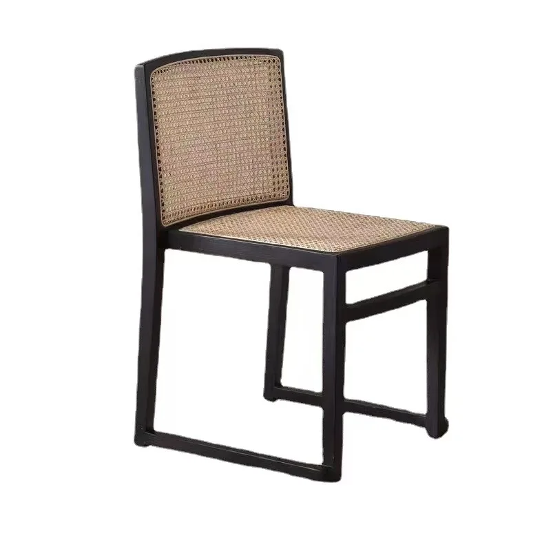 //Set Modern Bohemian Style Solid White Wax Wood Frame Rattan Dining Chairs Stackable Armless Eco-Friendly For Kitchen Bathroom