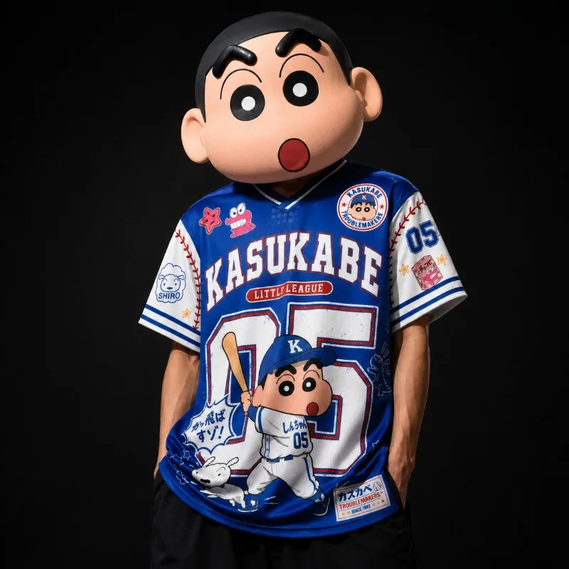 2Pcs Cartoon Samurai Baseball Jersey Set, V Neck All Over Print Mesh Short Sleeve Uniform, Unisex Streetwear Sports Tee