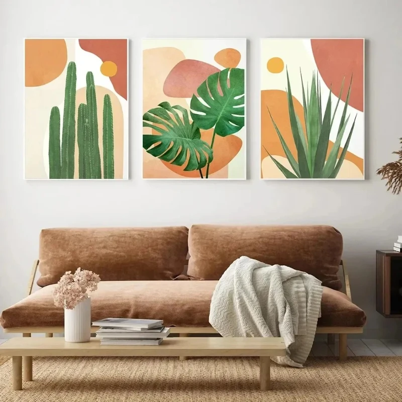 Frameless canvas paintings,Abstract Boho Girl Book Nordic Posters And Prints Wall Art Canvas Painting Monstera Agave Cactus Wall