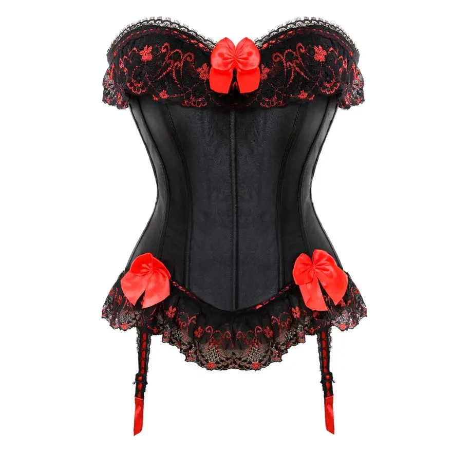 Sexy Spitze Overbust Korsett Top Frauen Vintage Satin Schleife Bustier Dessous mit Reiß verschluss plus Größe Body Shaper Burlesque Korsetts – Detail 21