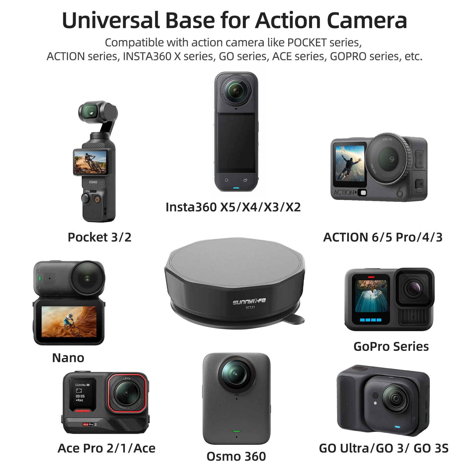 Sunnylife Podstawa Montażowa z Przyssawką do Osmo Pocket 4 3, Obrotowa, Stabilny Uchwyt Samochodowy, Akcesoria do Kamer Sportowych/Insta360/GO Ultra — zdjęcie produktu 2