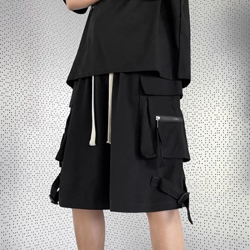 Lockere Herren-Bermuda-Cargoshorts mit Kordelzug, kurze Hosen für Herren, elastische Taille, rote Kleidung, lässig, Distressed, schön, Y2k