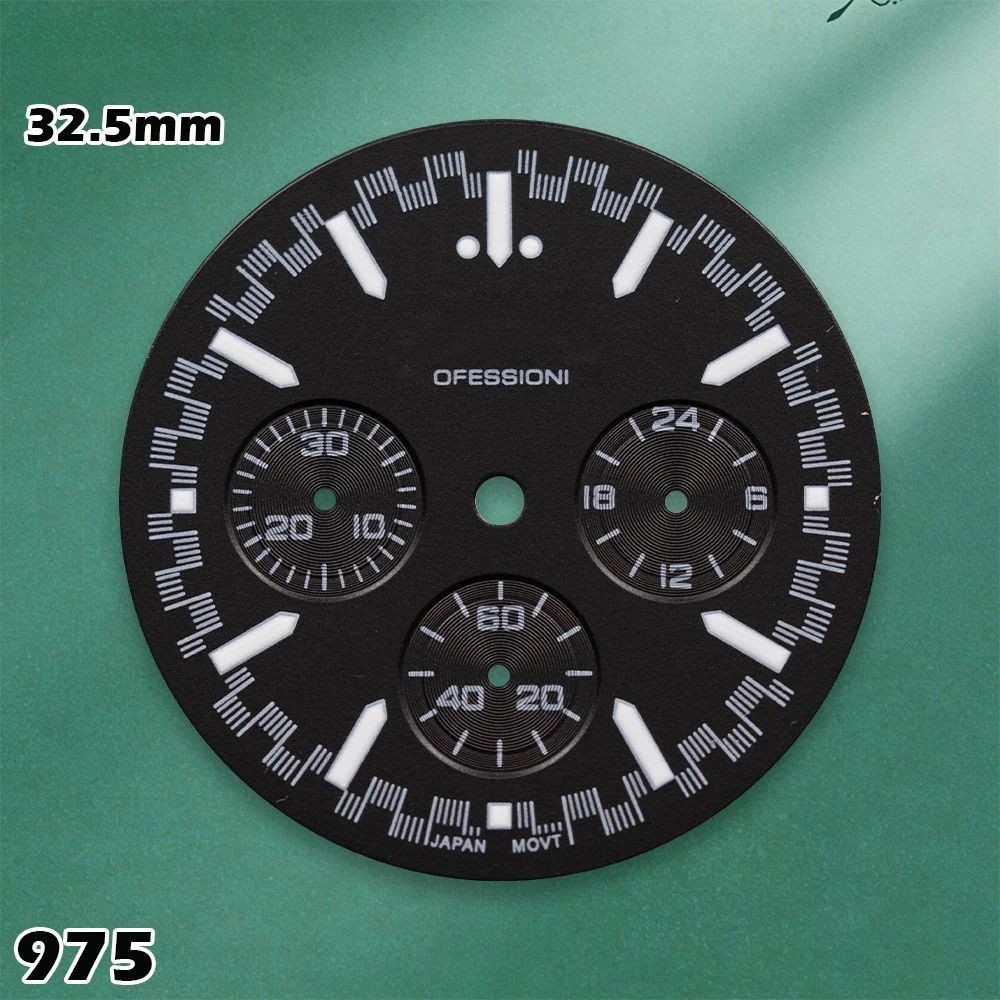 32.5mm DTN Panda Dial for VK63 Movement - Green Luminous Men's Watch | Professional Watch Modification Accessories
