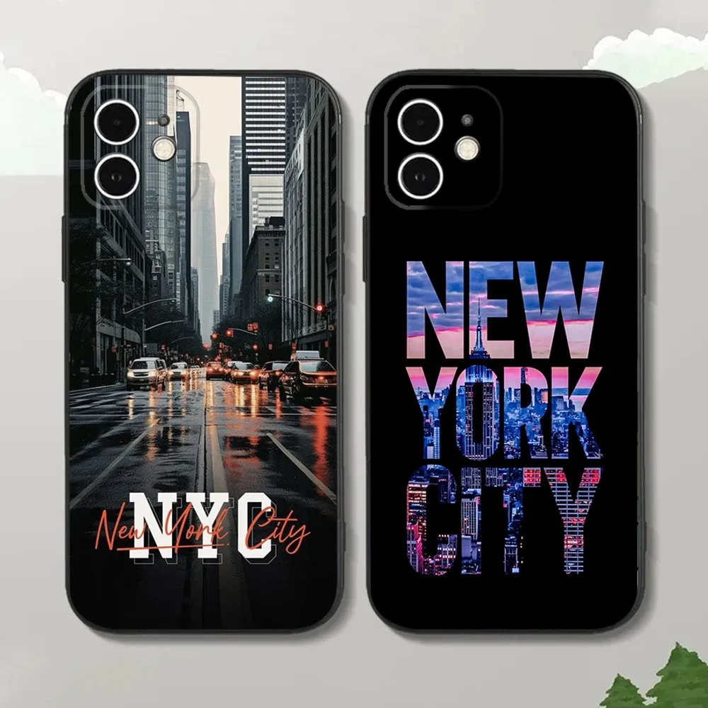 NEW YORK Statue Of Liberty Phone Case For iPhone16,15,14,13,12 Mini 11 Pro XR,X,XS,MAX 7,8 Plus Silicone Cover Soft Black