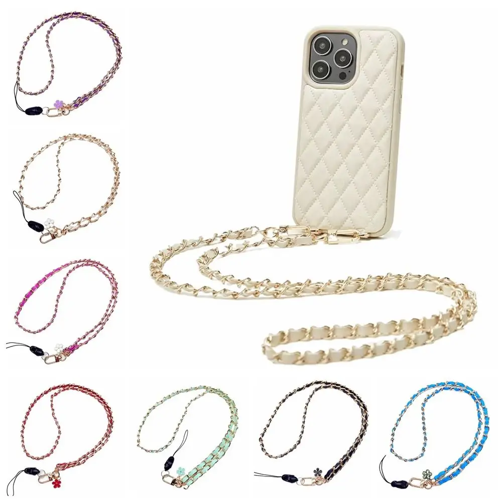 Sweet PU Leather Mobile Phone Strap Metal 45cm(17.72in) Metal Leather Chain Mobile Phone Hanging Rope for Phone Hanging