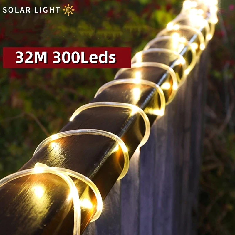 

32m Solar Powered Rope Strip Lights Waterproof Tube Rope Garland Fairy Light Strings for Outdoor Indoor Garden Christmas Decor