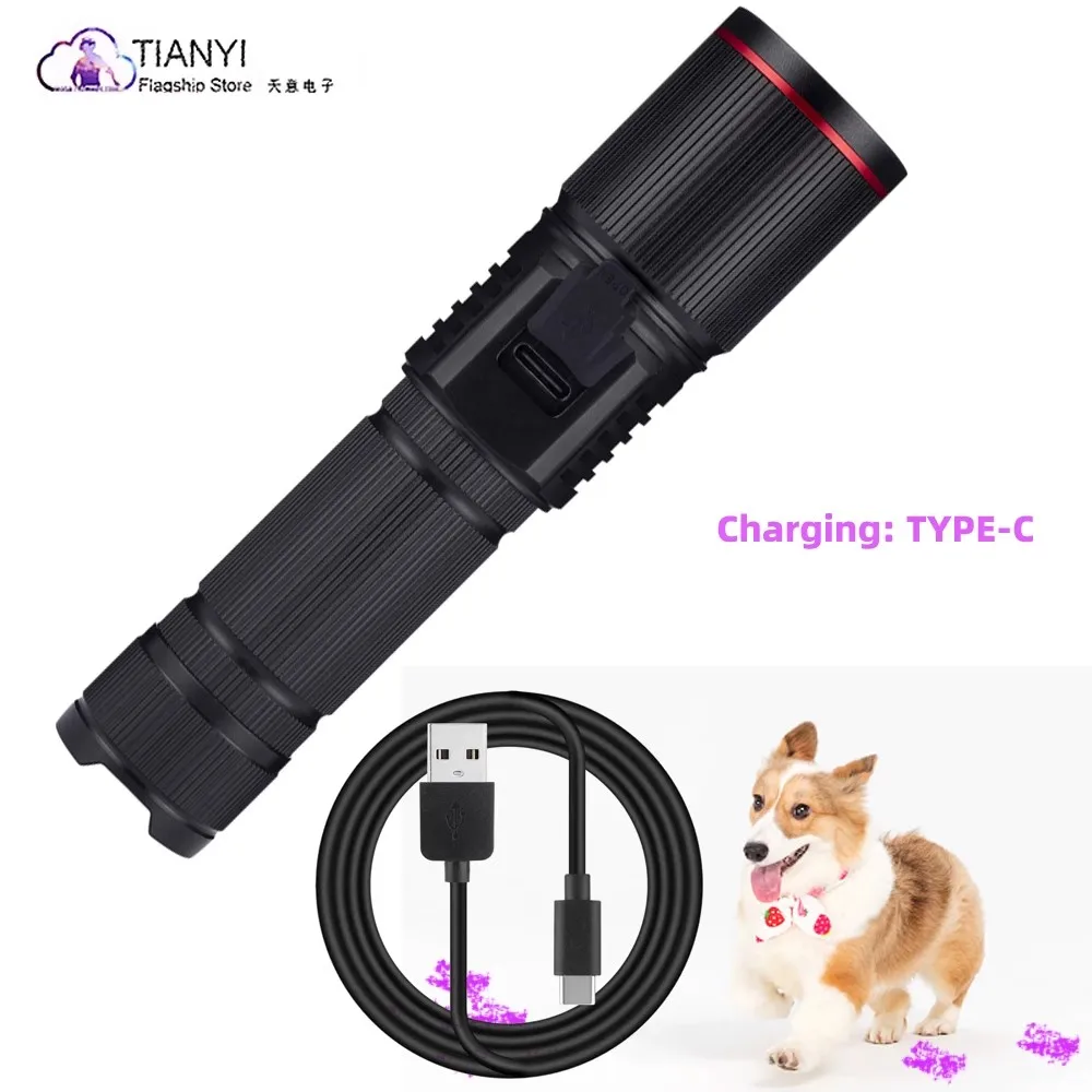 Violet Zoom type c charging 365nm&395nm flashlight is waterproof for banknote identification amber detection of pet bacteria