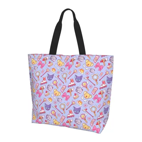 Sakura Card Captor - Bolso de compras violeta, bolso de hombro de lona de gran capacidad, bolso de compras para mujer