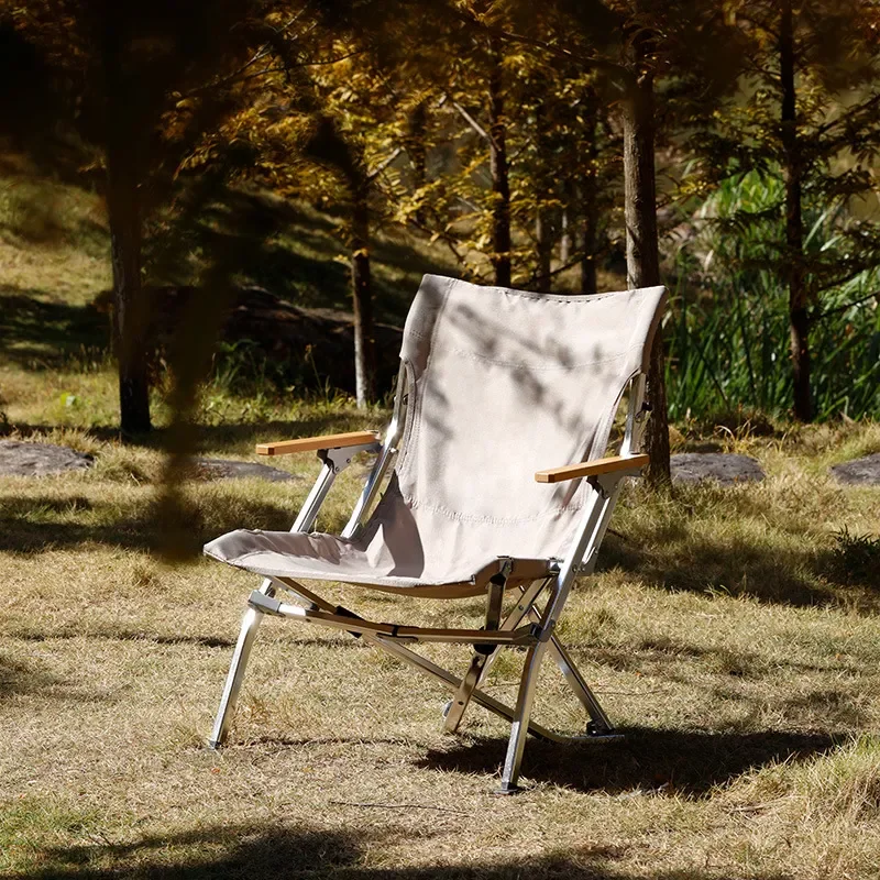 Portable Aluminum Alloy Folding Camping Chair High Back Recliner with Armrest for Outdoor Beach Fishing Picnic Lightweight