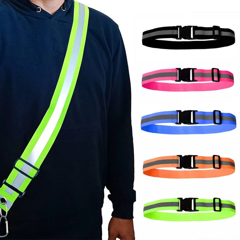 

4x120cm Reflective Elastic Belt Jogging Reflective Strap Adjustable Nighttime Safety Construction Work Gear Trekking Camping