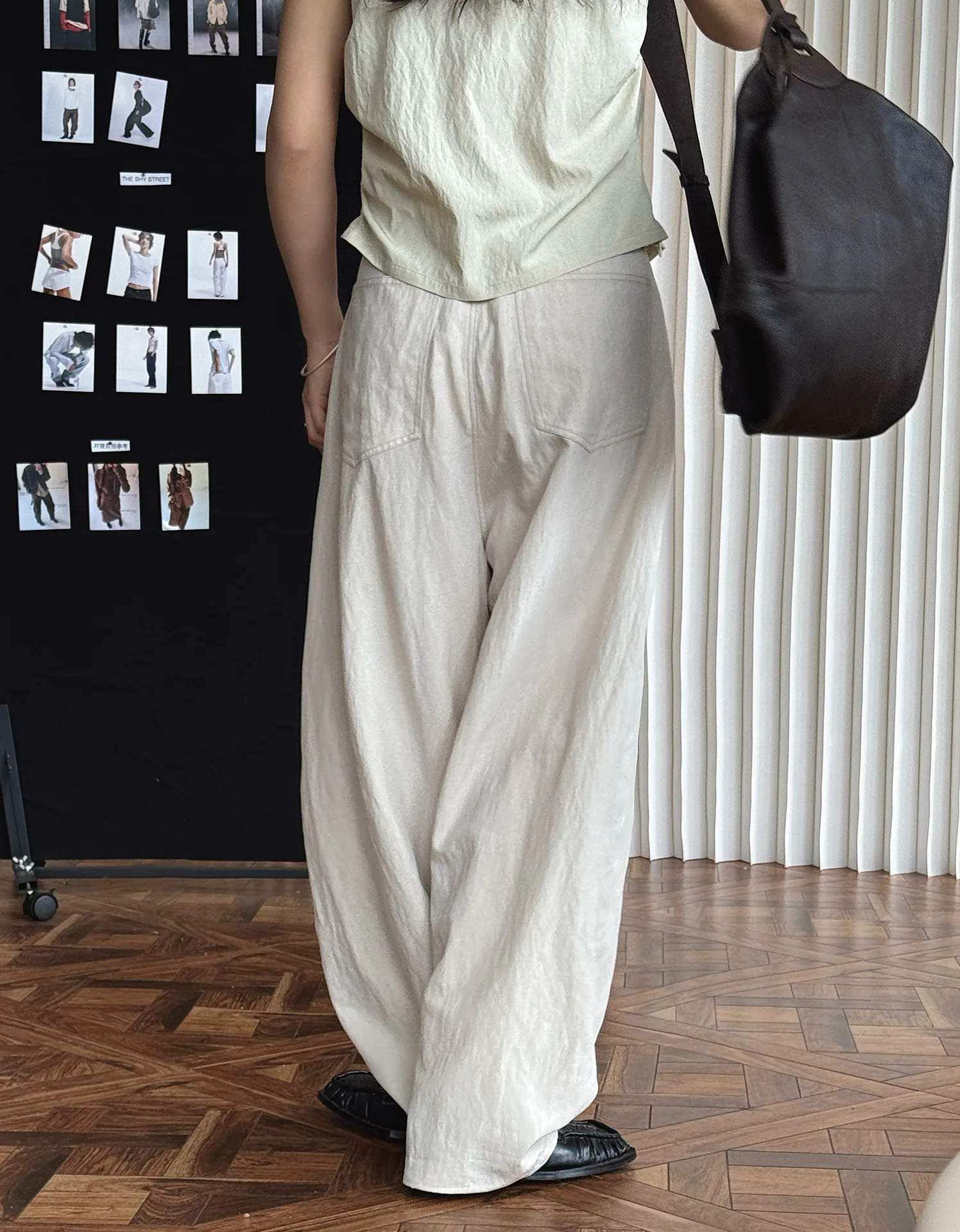 봄 여름 여성 캐주얼 솔리드 컬러 하이 웨이스트 루즈 와이드 레그 팬츠