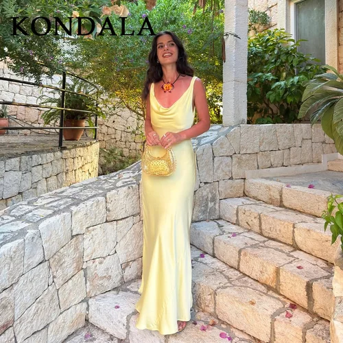 KONDALA 2025, vestidos amarillos mantequilla de otoño para mujer, vestidos elegantes de fiesta, vestidos de invitados de boda con hombros descubiertos, vestidos de mujer