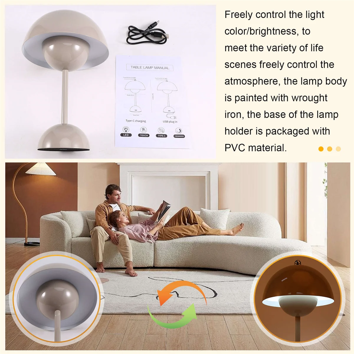 ใหม่เห็ดดอกไม้ Bud LED แบบชาร์จไฟได้โคมไฟตั้งโต๊ะ Night สําหรับห้องนอน Touch NightLight ตกแต่งโมเดิร์นเรียบง่าย