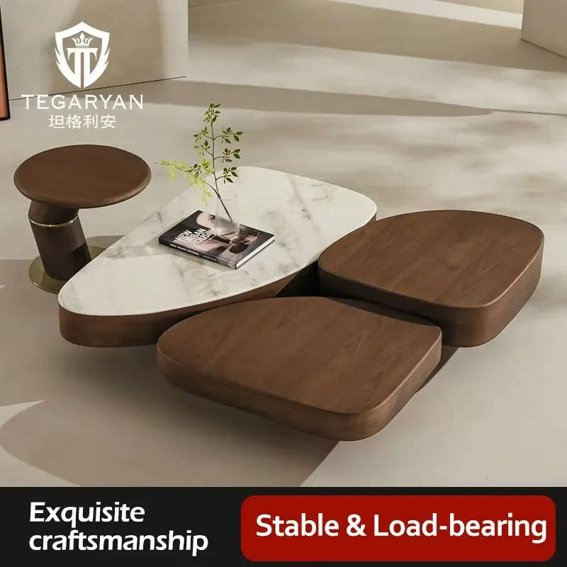 Modern simple irregular designer design wooden adjustable coffee table set unique high-end natural sofa furniture center
