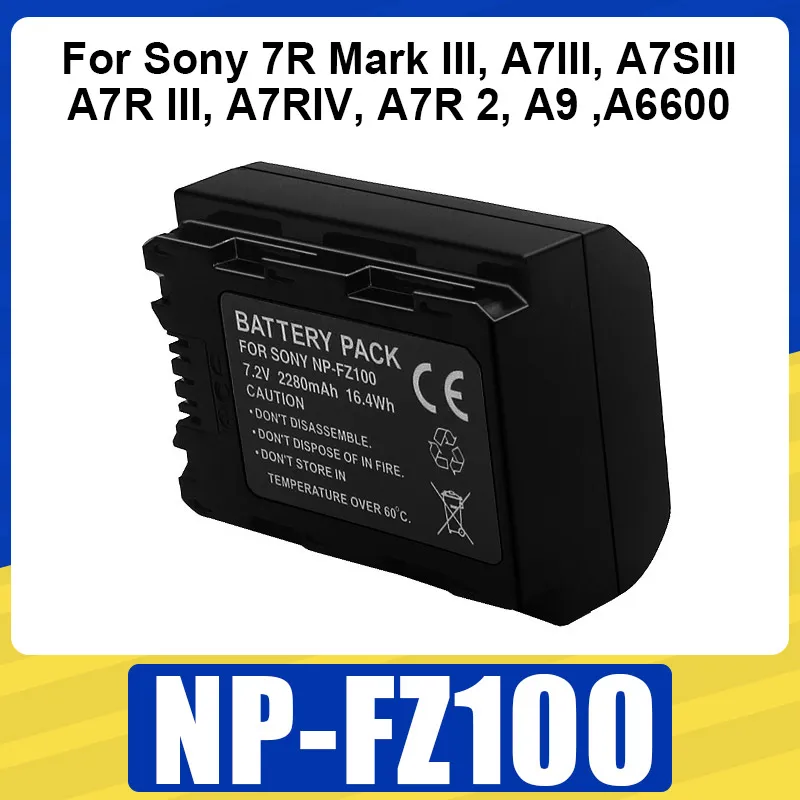 Top NP-FZ100 Battery 2280mAh Rechargeable Battery for Sony 7R Mark III, A7III, A7SIII, A7R III, A7RIV, A7R 2, A9 ,A6600 Camera
