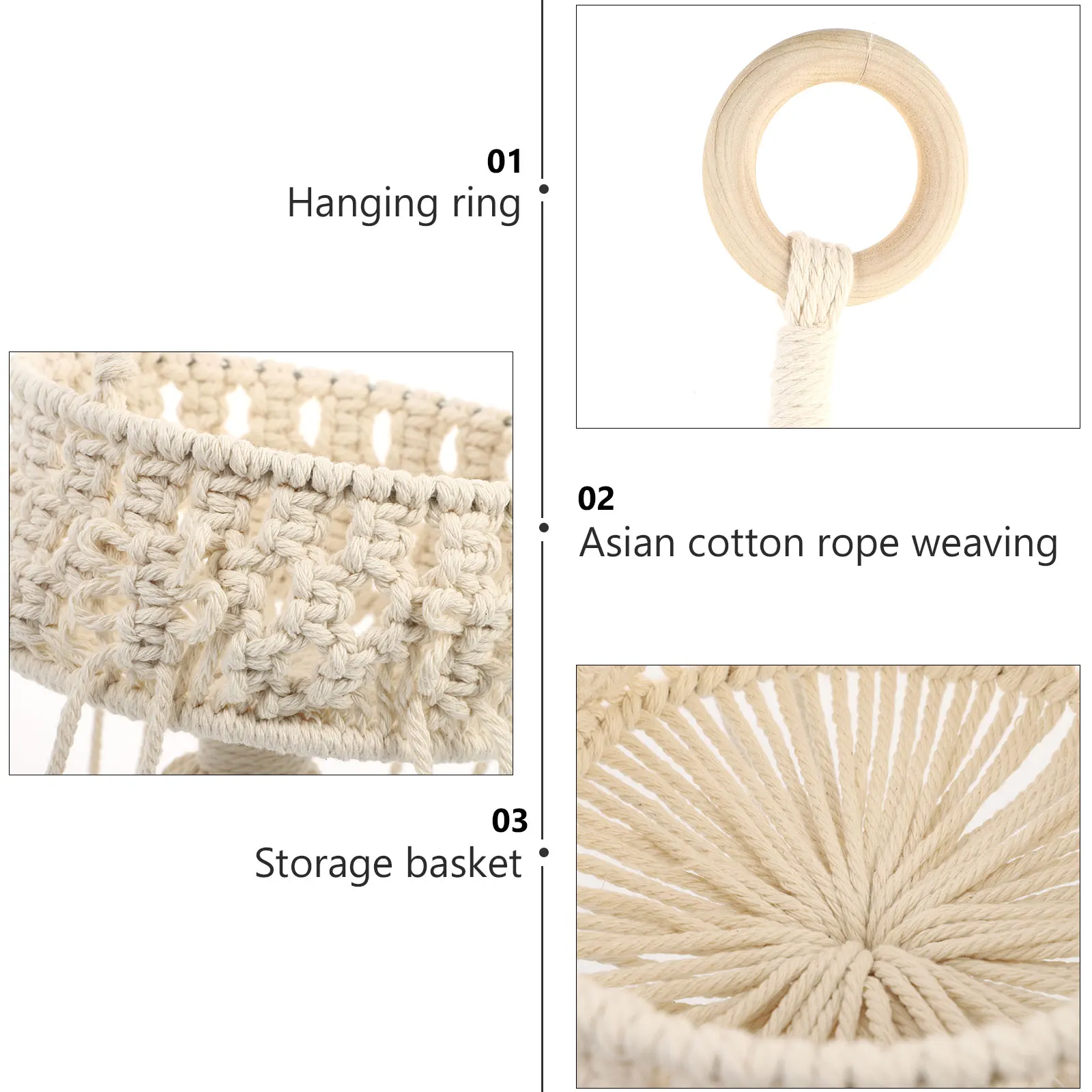 

1 pc Woven Storage Basket 2 Pack Cotton Rope Bohemian Style Baskets Decorative Plant Container Household Organizer Wall Hanging