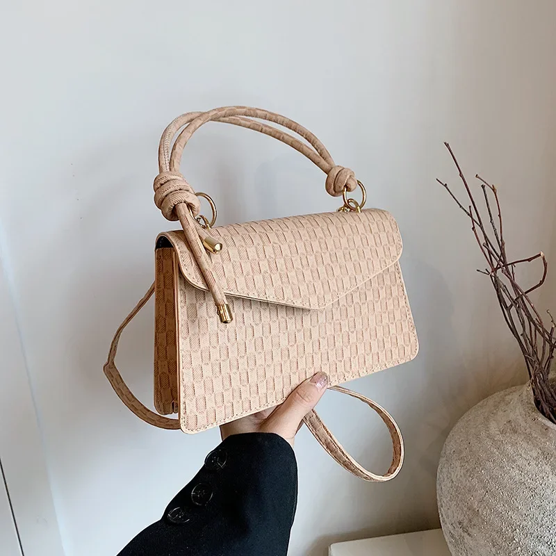 

Premium textured plaid handbag bag women's fashion woven cross-body small square bag