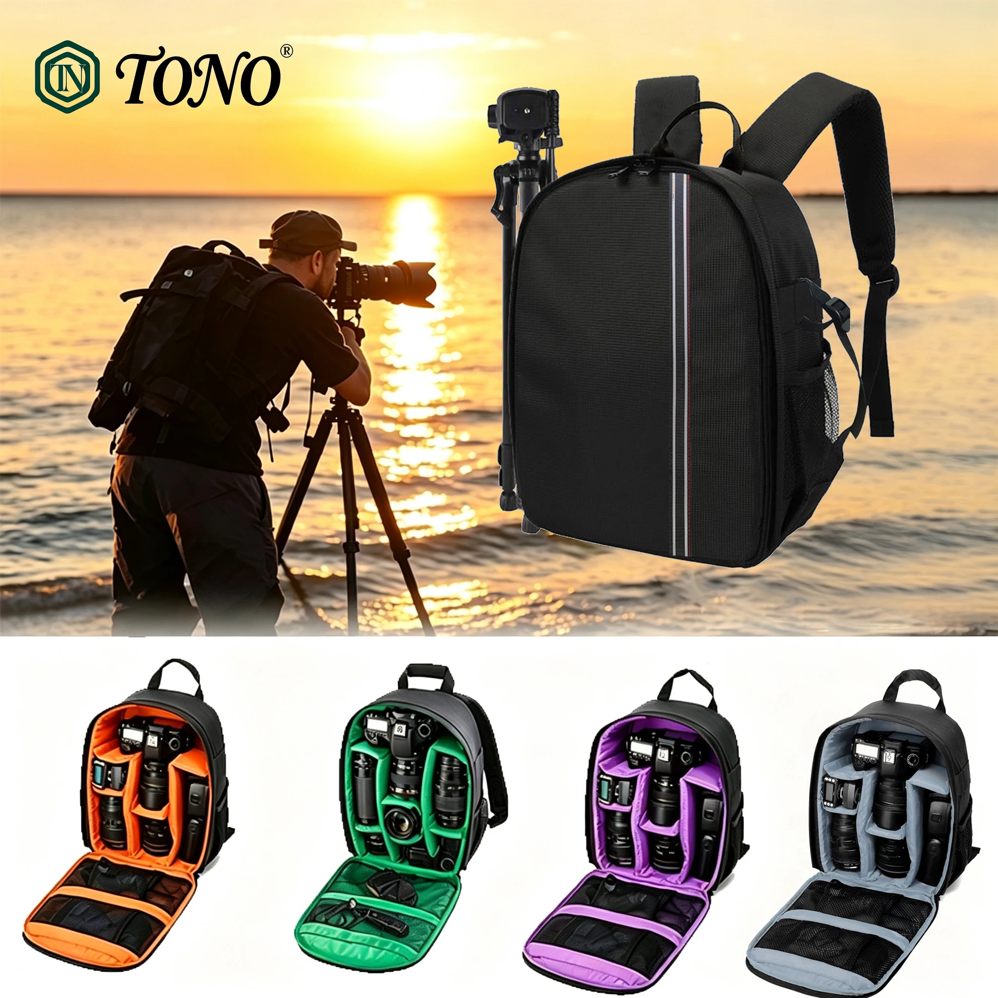 TONO Photography Backpack Waterproof Shockproof Lightweight Travel Camera Storage Bag For Canon Nikon