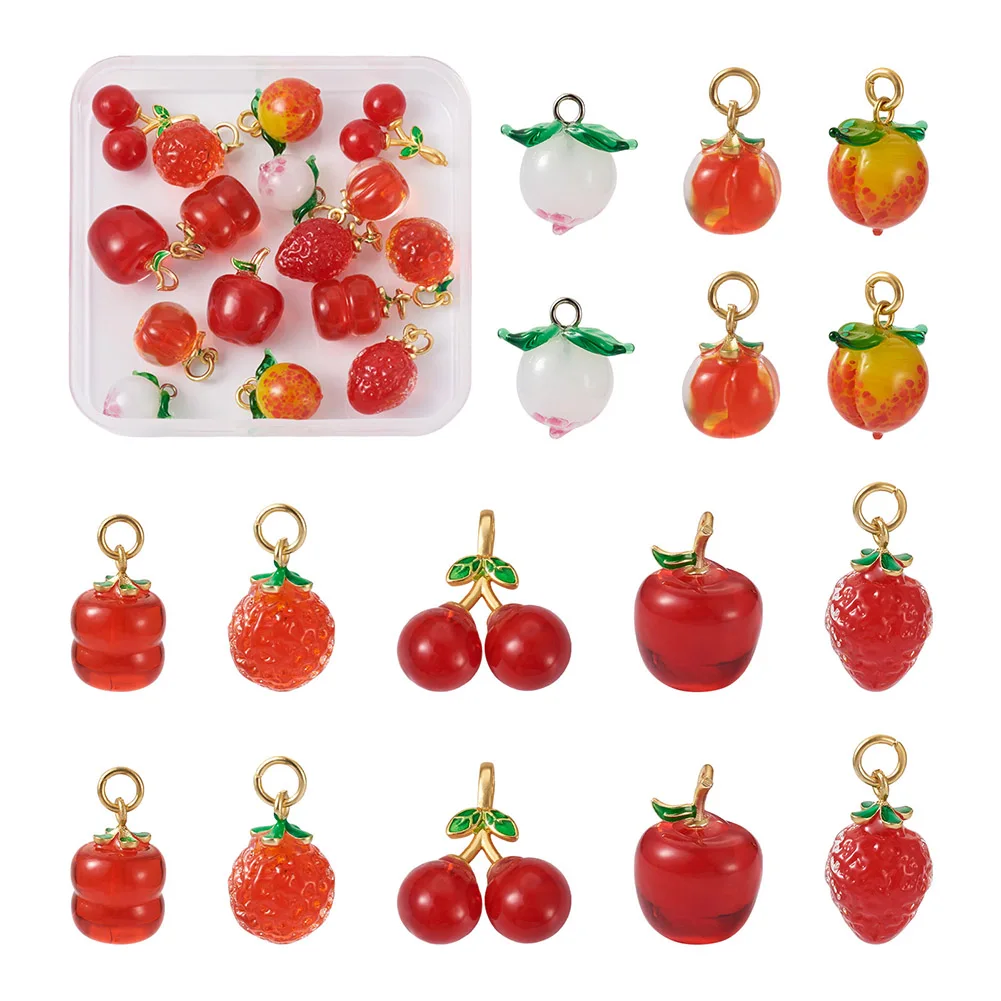 16Pcs Handmade Fruit Theme Lampwork Pendants Peach & Tomato Charms for DIY Bracelet Earring DIY Jewelry Making Decor Accessories