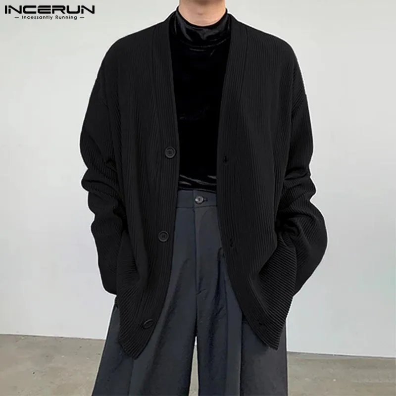 

INCERUN Tops 2024 Korean Style Fashion New Men Loose Striped Texture Shirts Casual Streetwear Long Sleeved Cardigan Blouse S-5XL