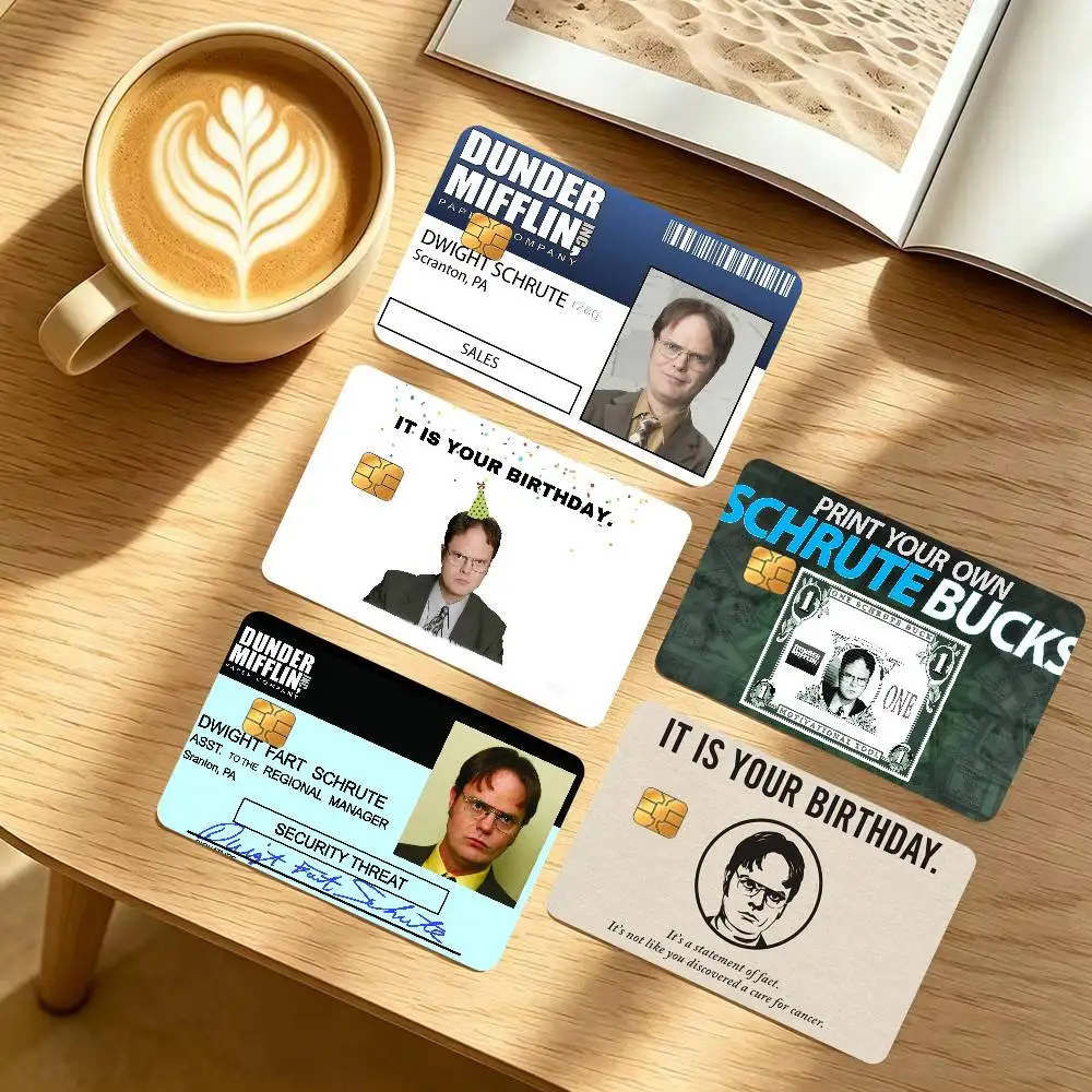 Funny D-Dwight Schrute ID Bank  Credit Card Public Transportation Cards Protective Sticker Waterproof Card Face Decoration