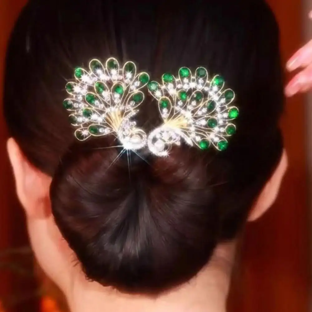 

39cm Hair Clip Peacock Phoenix Calla Shape Shiny Rhinestones Inlaid Hair Claw Hand-Embroidered Bun Maker Luxury Hair Accessories