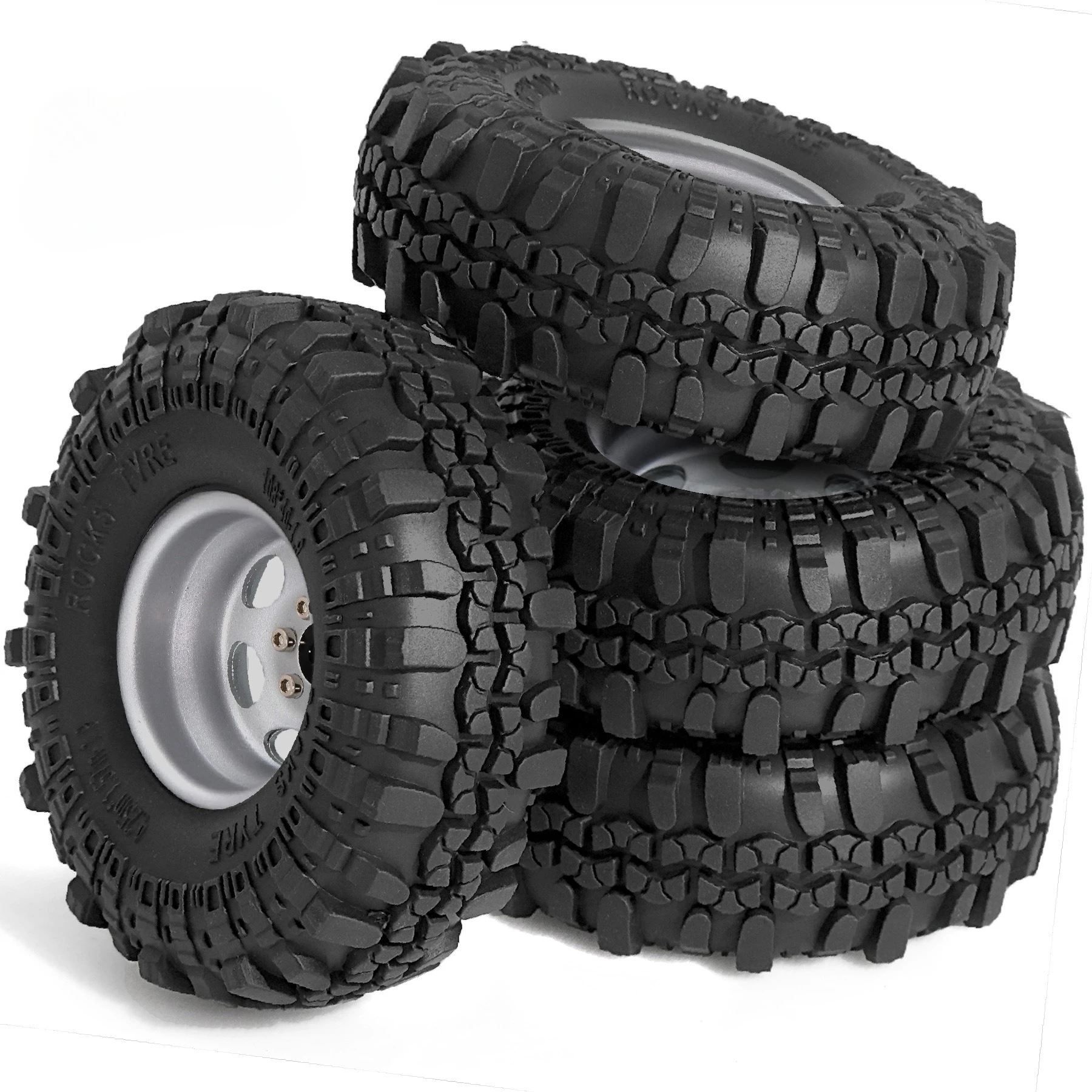 

4-Pack 1.9-inch 1/10 Climber for Chameleon Tire SCX10 TRX4 Wrangler + Negative Silver RC Model RC Wheel Hub R371