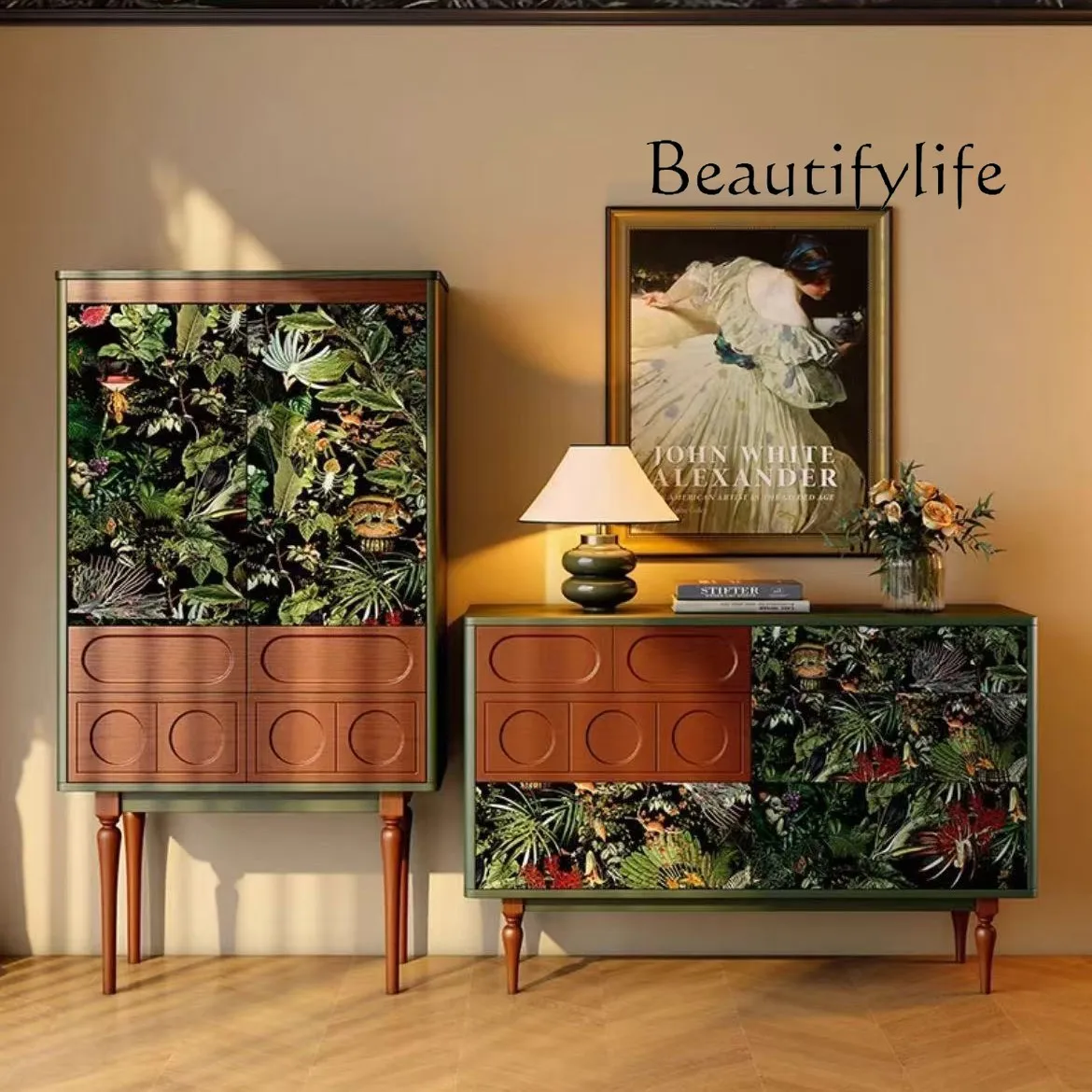 

French solid wood retro living room chest designer medieval side cabinet storage locker storage cabinet