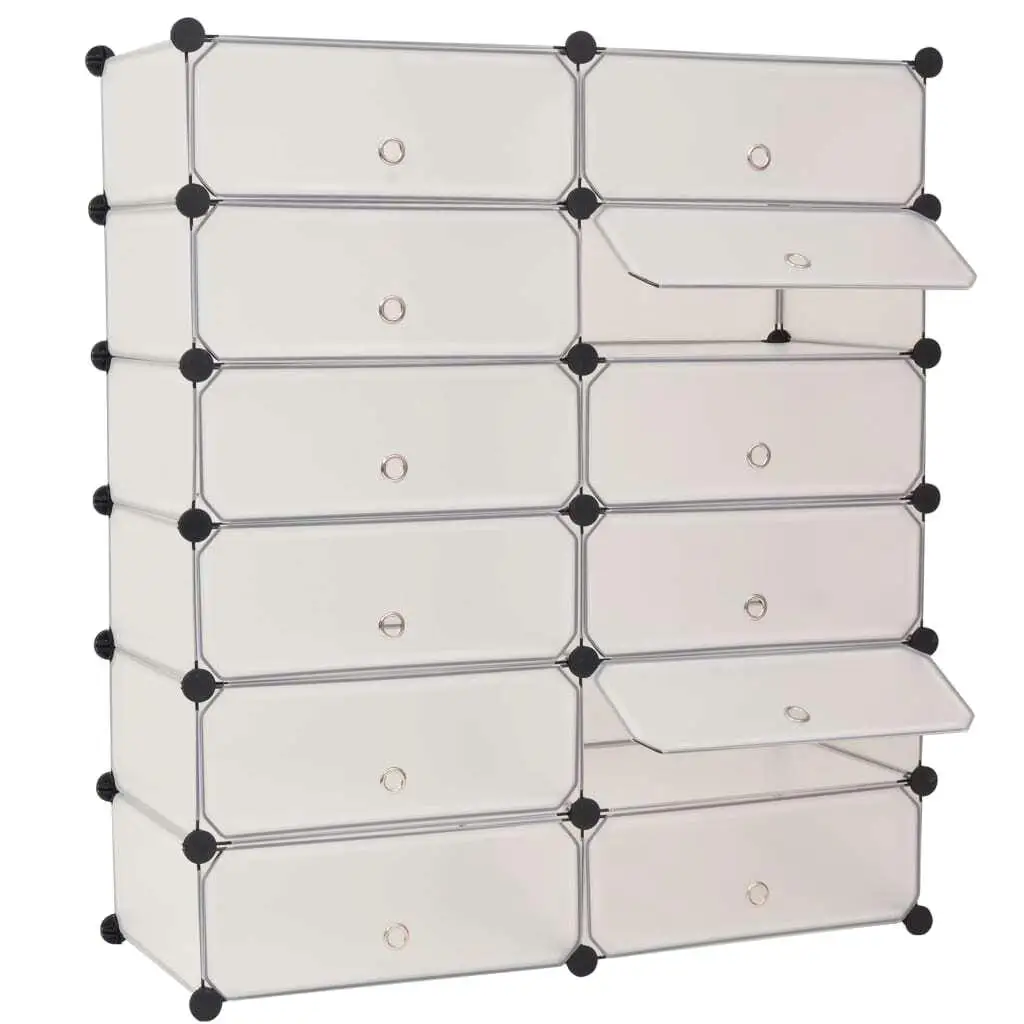 12-Compartment Interlocking Shoe Organizer - Space-Saving for White Storage Solution