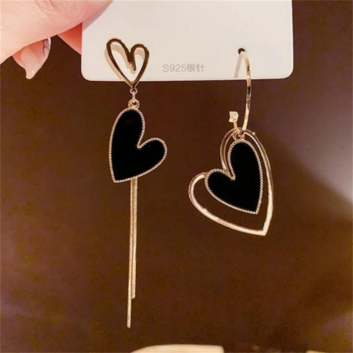 Koreanische Asymmetrische Hohl Schwarz Herz Baumeln Ohrringe Für Frauen Temperament Übertrieben Tropfen Ohrringe Fashion Party Schmuck Geschenke