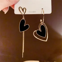 Korean Asymmetric Hollow Black Heart Dangle Earrings For Women Temperament Exaggerated Drop Earrings Fashion Party Jewelry Gifts