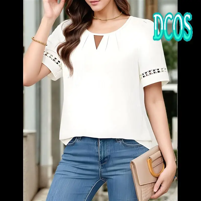

DCOS-Women's Summer Tops Dressy Casual Short Sleeve Blouses Trendy Elegant Shirts