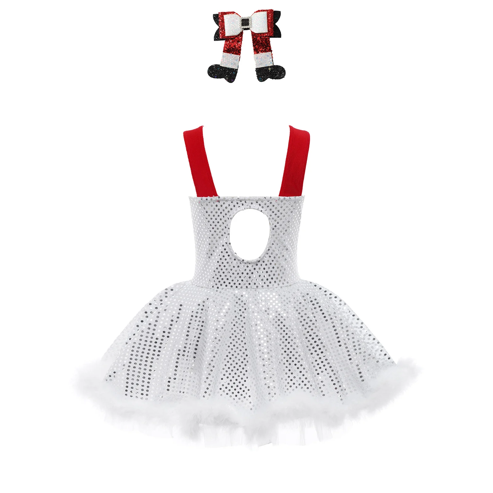 Robe tutu bonhomme de neige brillante fzBallet pour enfants, costume de performance de fête de Noël pour filles, pince à cheveux botte, ensembles de bandes de sauna, 4-16