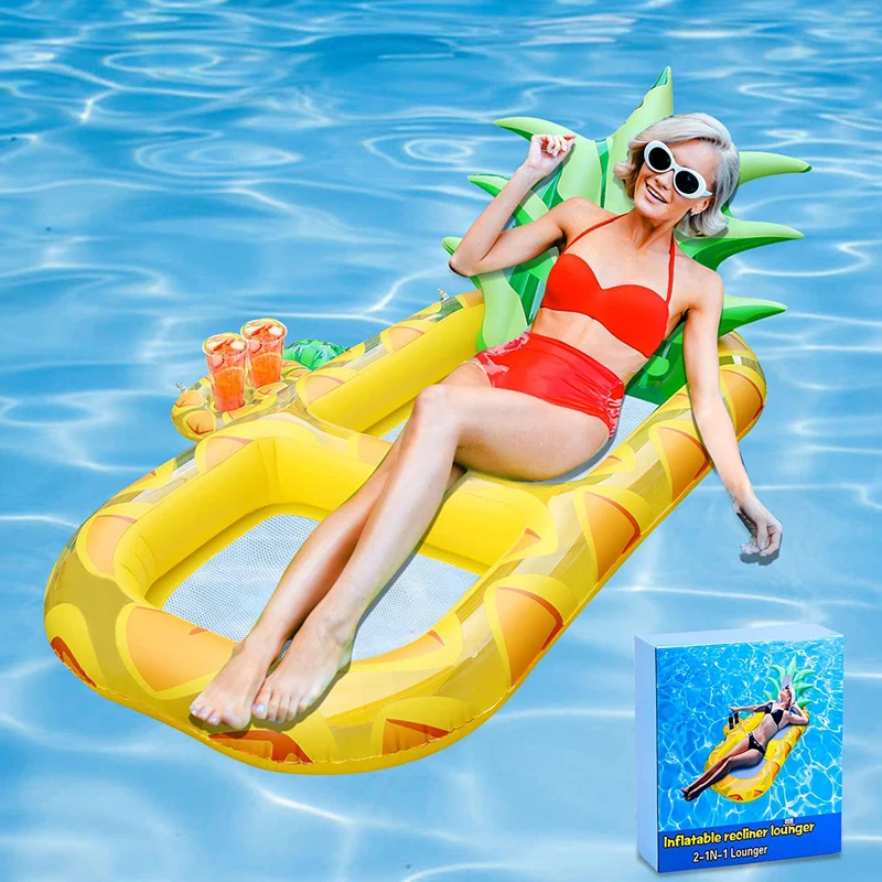 Giant Ananas Opblaasbare Zwembad Drijft 67 "Strand Floaties Volwassen Zwembad Lounger Drijft Speelgoed Voor Zwemmen Met Verstelbare Rugleuning