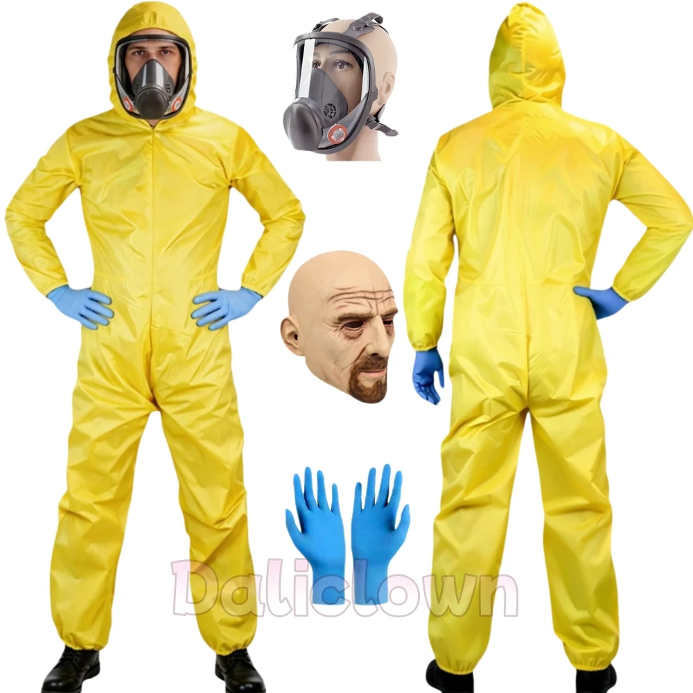 Spiel-Themen-Cosplay: Gelber Schutzanzug im Walter Hartwell-Stil, Weißer Hazmat-Anzug mit Maske, Halloween-Kostüm für Herren