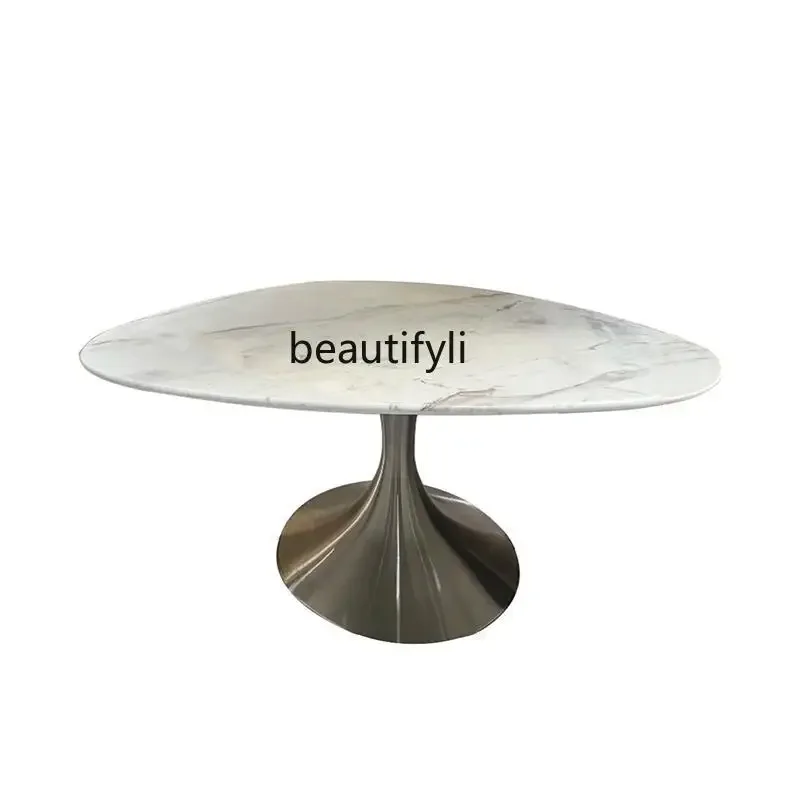 

Italian minimalist rock slab dining table modern minimalist light luxury creative oval special-shaped luxury stone marble