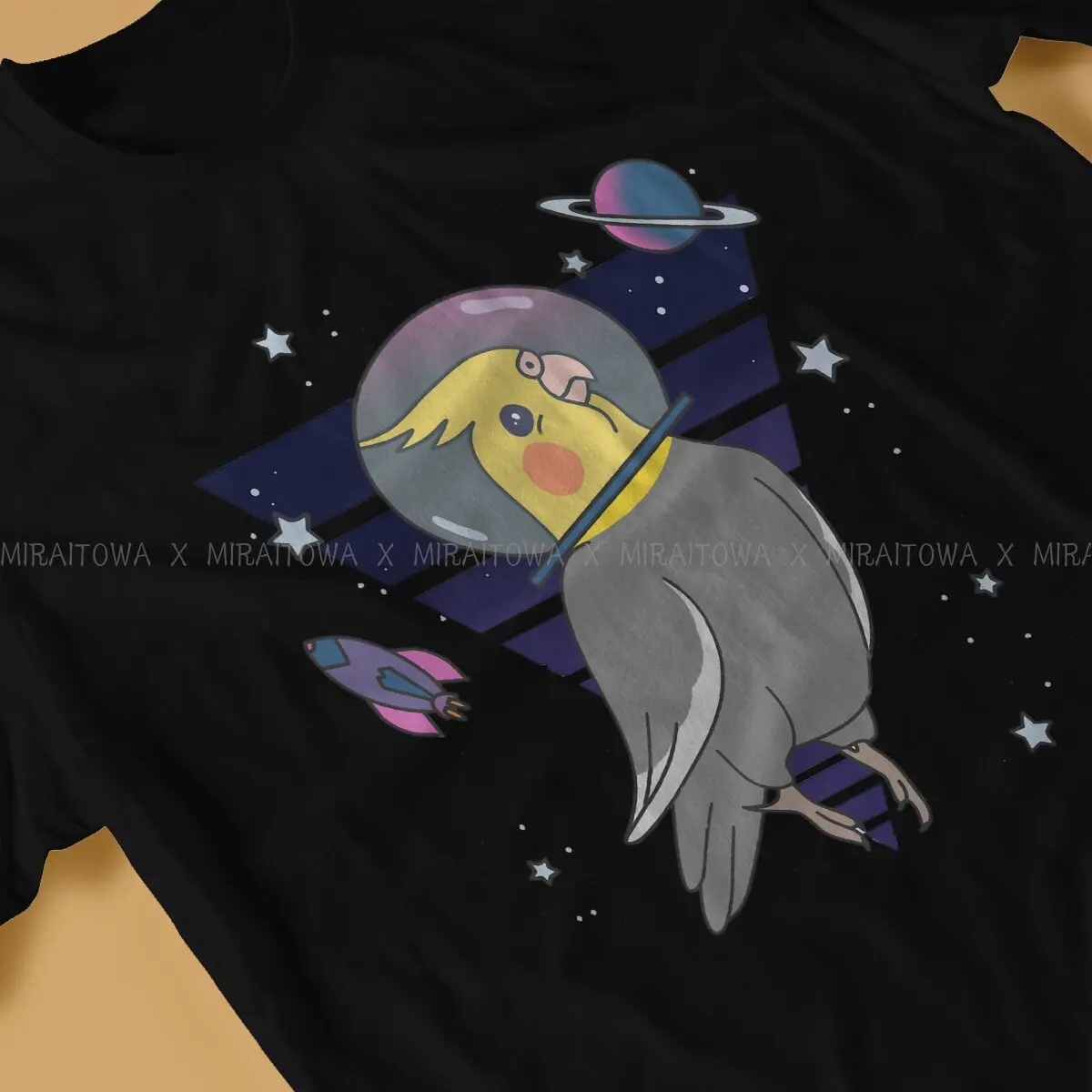 Animal Parrots Cockatiel Doodle Space Bird Astronaut  Tshirt Men Tops Vintage Homme Tees Short Sleeve Cotton Harajuku T Shirt