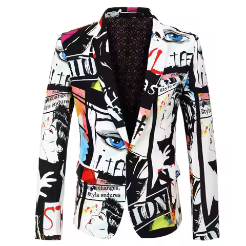 New Tide Mens Fashion Print Blazer Design New Size Hip Hot Casual Male Slim Fit Suit Jacket Singer Costume