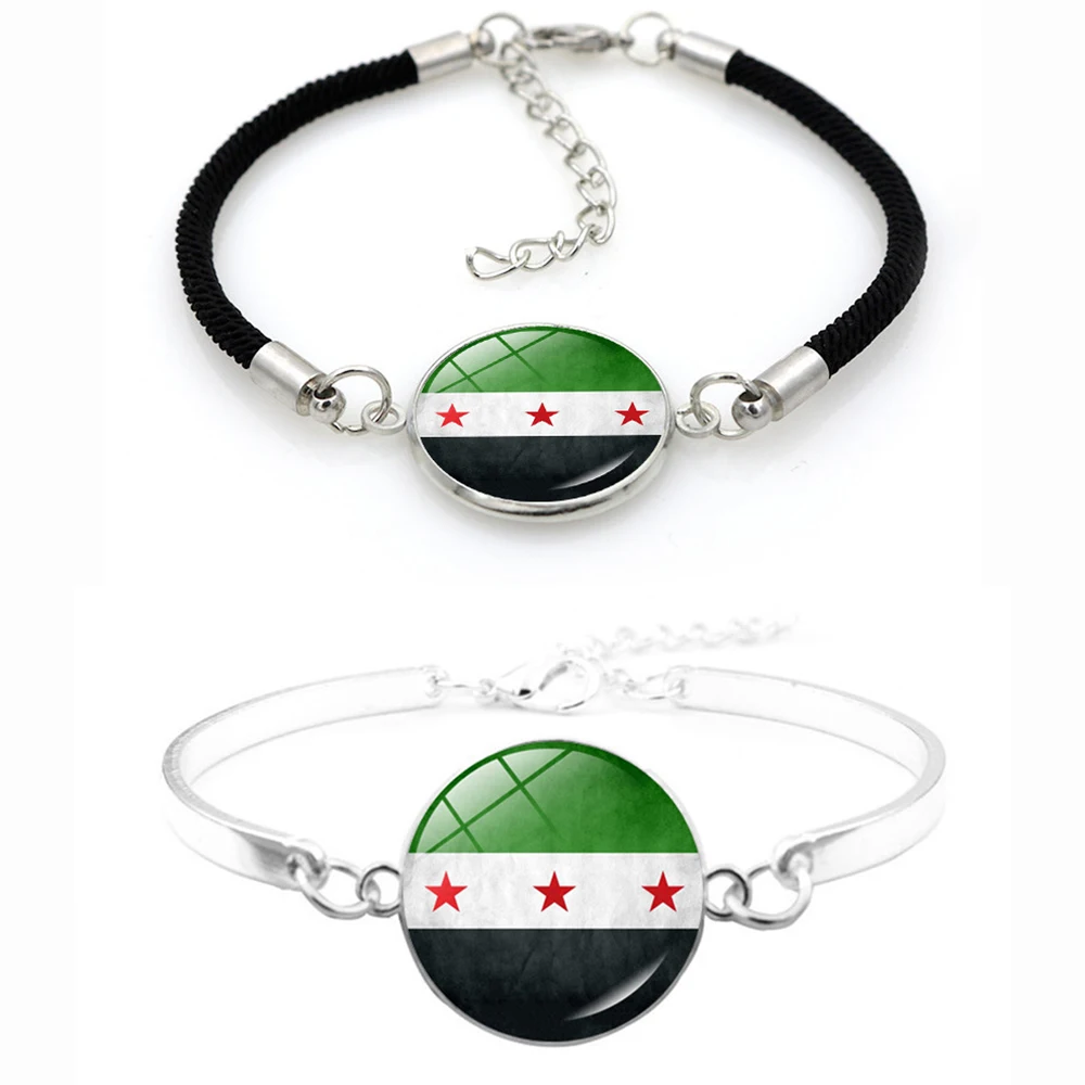 Syria New Flag Beaded Bracelet Fashion Hand Woven Rope Adjustable Multilayered Glass Cabochon Bracelet Men Women Jewelry Gift