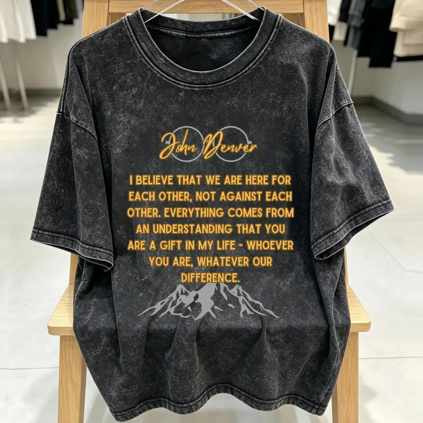 washed T Shirt John Denver Quote Motivational Heavy Cotton long or short sleeves vintage Washed streetwear Breathable